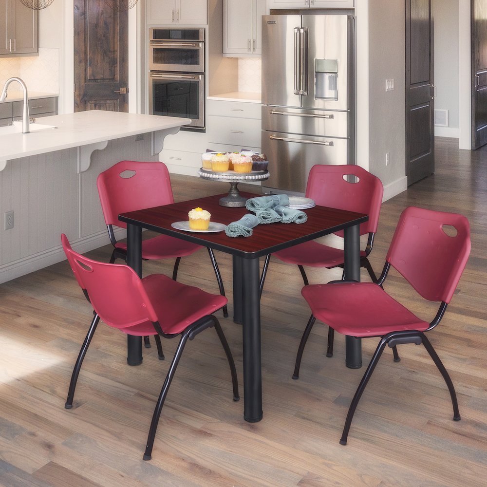 30 Square Breakroom Table- Mahogany Top, Black Legs, 4 M Stack Chairs- Burgundy. Picture 7