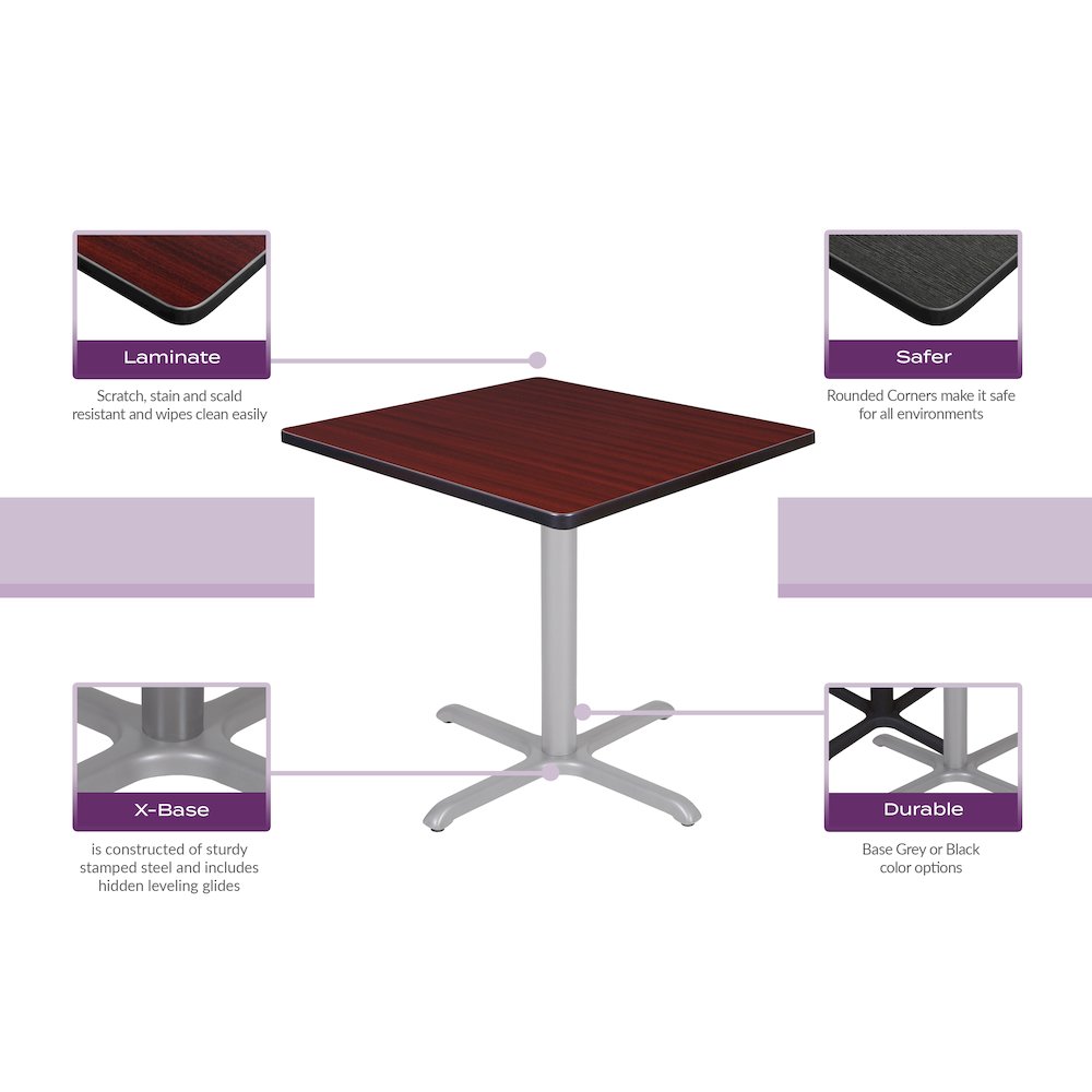 30 in. Small Square Breakroom Table- Mahogany Top, Chrome Legs. Picture 3