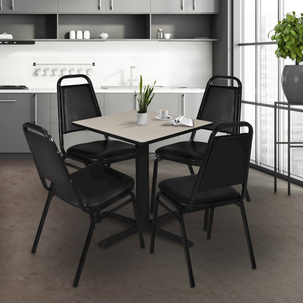 Small 30 Square X-Base Breakroom Table- Maple & 4 Restaurant Stack Chairs- Black. Picture 9