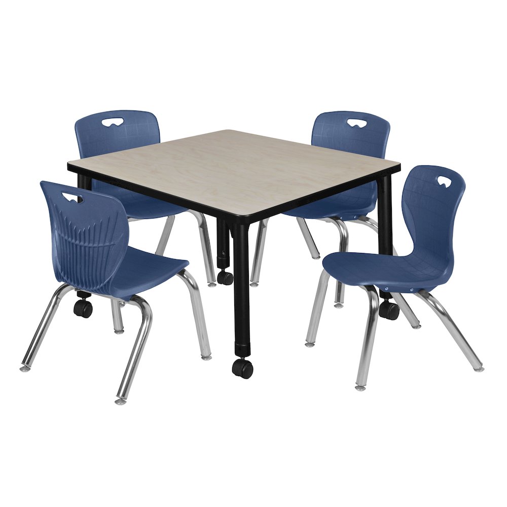 30 Square Mobile Classroom Table- Maple & 4 4 Andy 12 Stack Chairs- Blue. Picture 1
