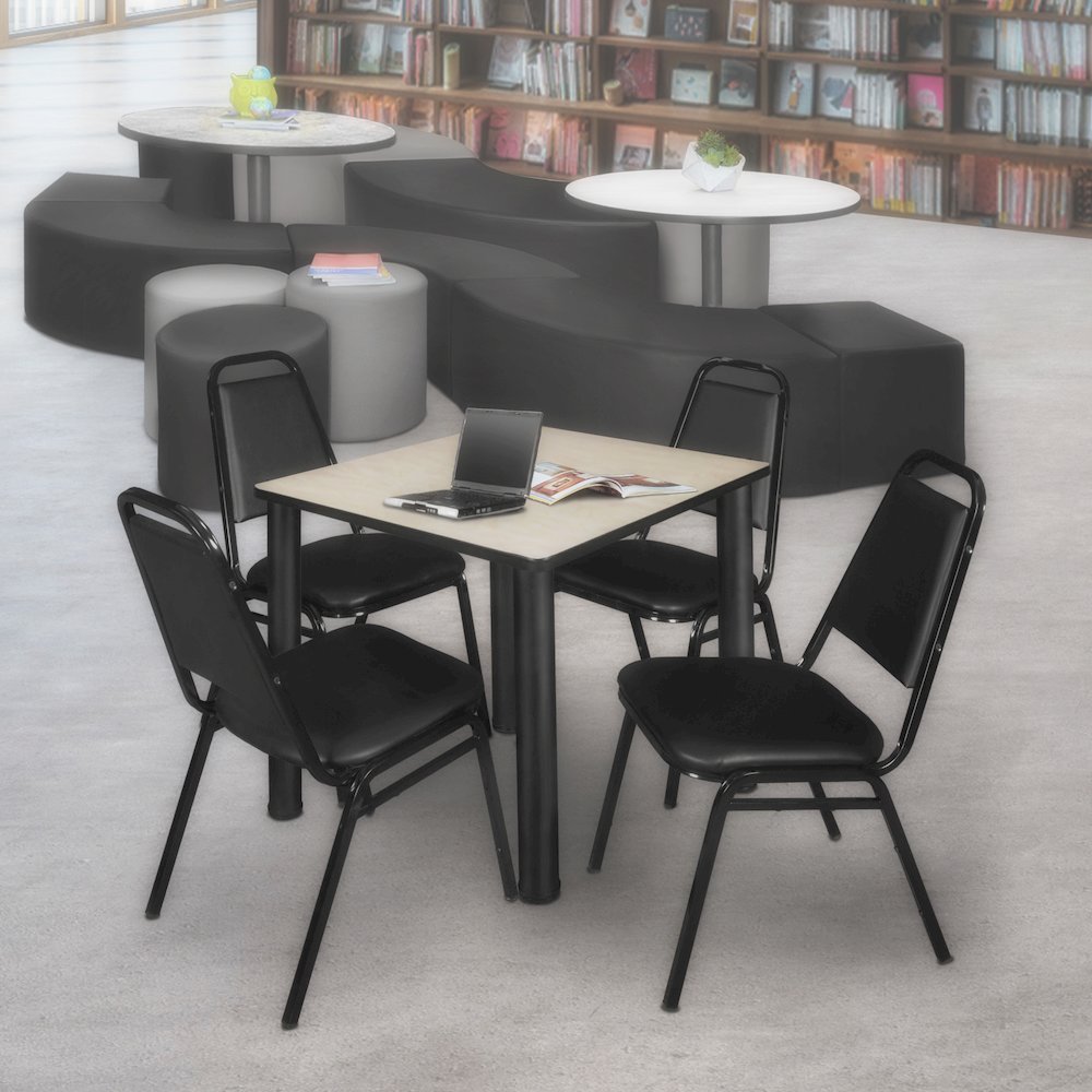 30 in Square Breakroom Table- Maple Top, Black Legs, 4 Restaurant Stack Chairs. Picture 7