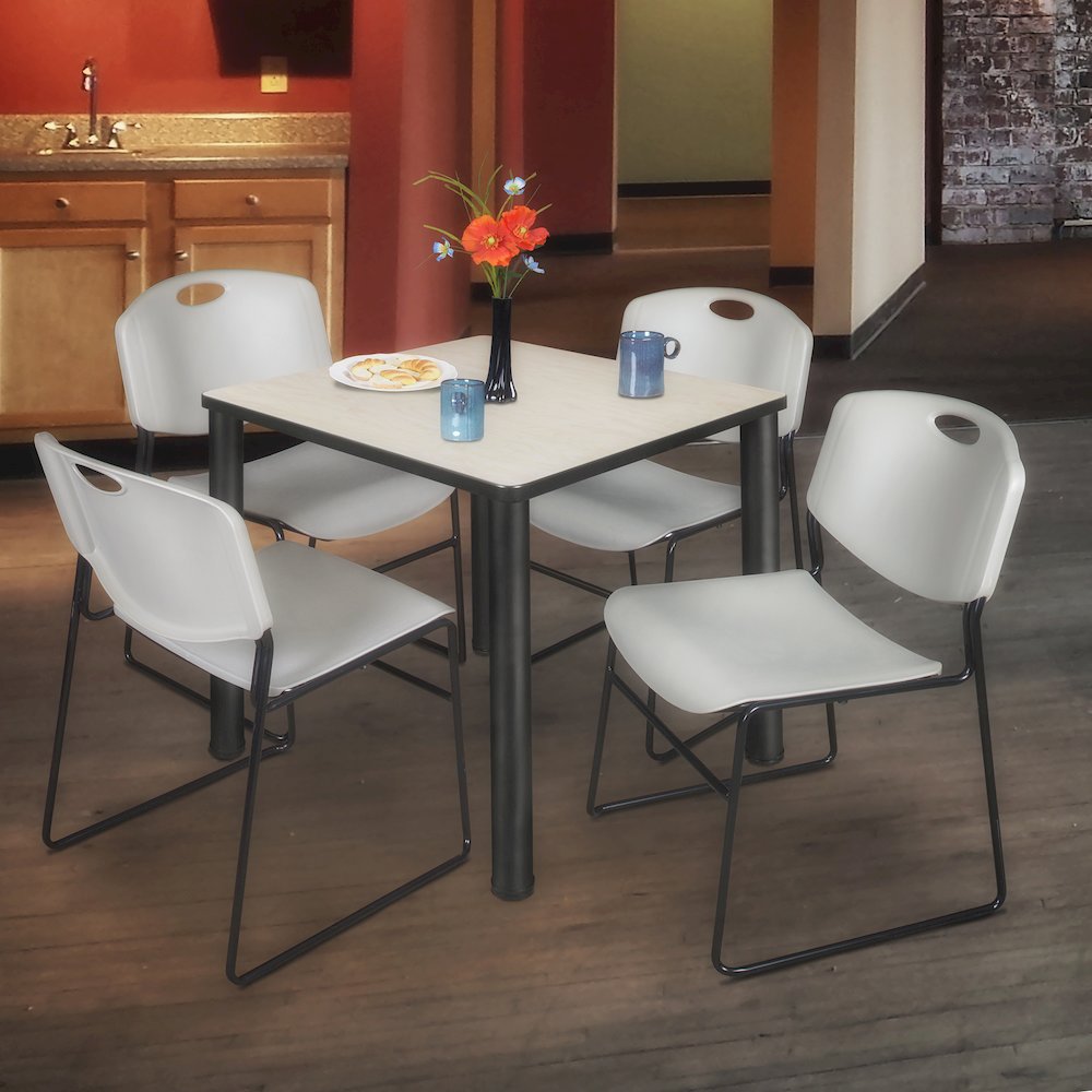 30 in Square Breakroom Table- Maple Top, Black Legs, 4 Zeng Stack Chairs- Grey. Picture 7