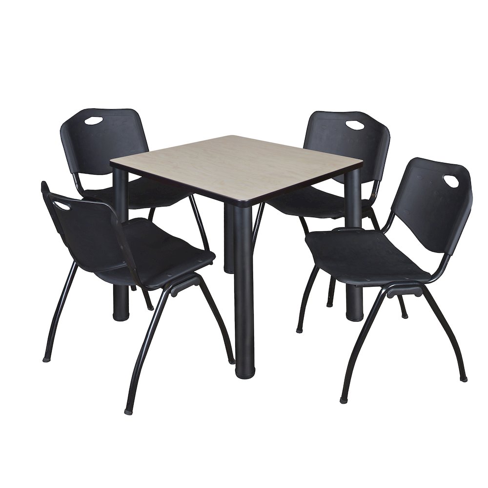 30 in Square Breakroom Table- Maple Top, Black Legs, 4 M Stack Chairs- Black. Picture 1