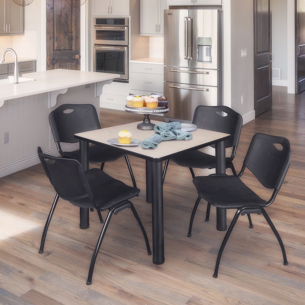 30 in Square Breakroom Table- Maple Top, Black Legs, 4 M Stack Chairs- Black. Picture 7