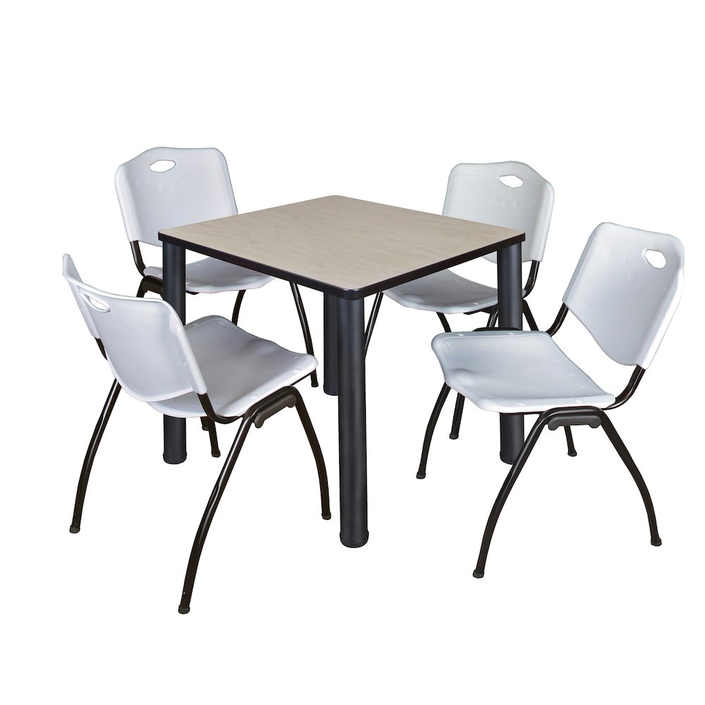 30 in Square Breakroom Table- Maple Top, Black Legs, 4 M Stack Chairs- Grey. Picture 1