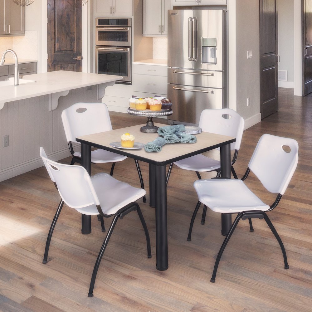30 in Square Breakroom Table- Maple Top, Black Legs, 4 M Stack Chairs- Grey. Picture 7