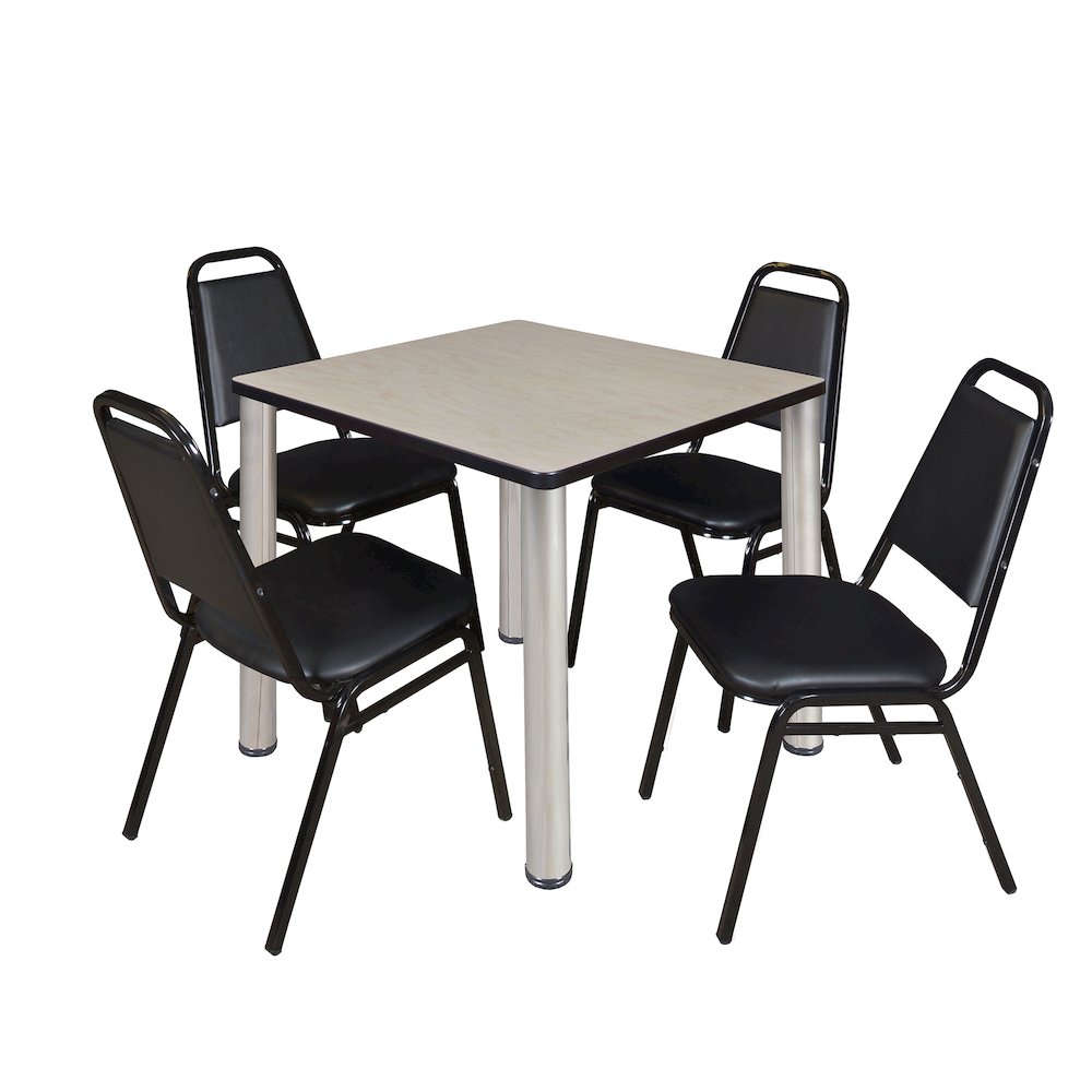 30 in Square Breakroom Table- Maple Top, Chrome Legs, 4 Restaurant Stack Chairs. Picture 1