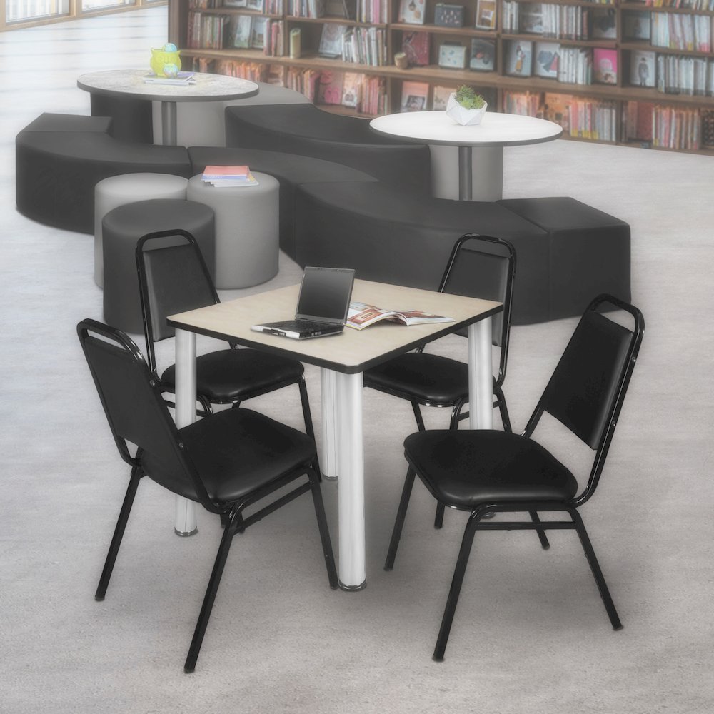 30 in Square Breakroom Table- Maple Top, Chrome Legs, 4 Restaurant Stack Chairs. Picture 7