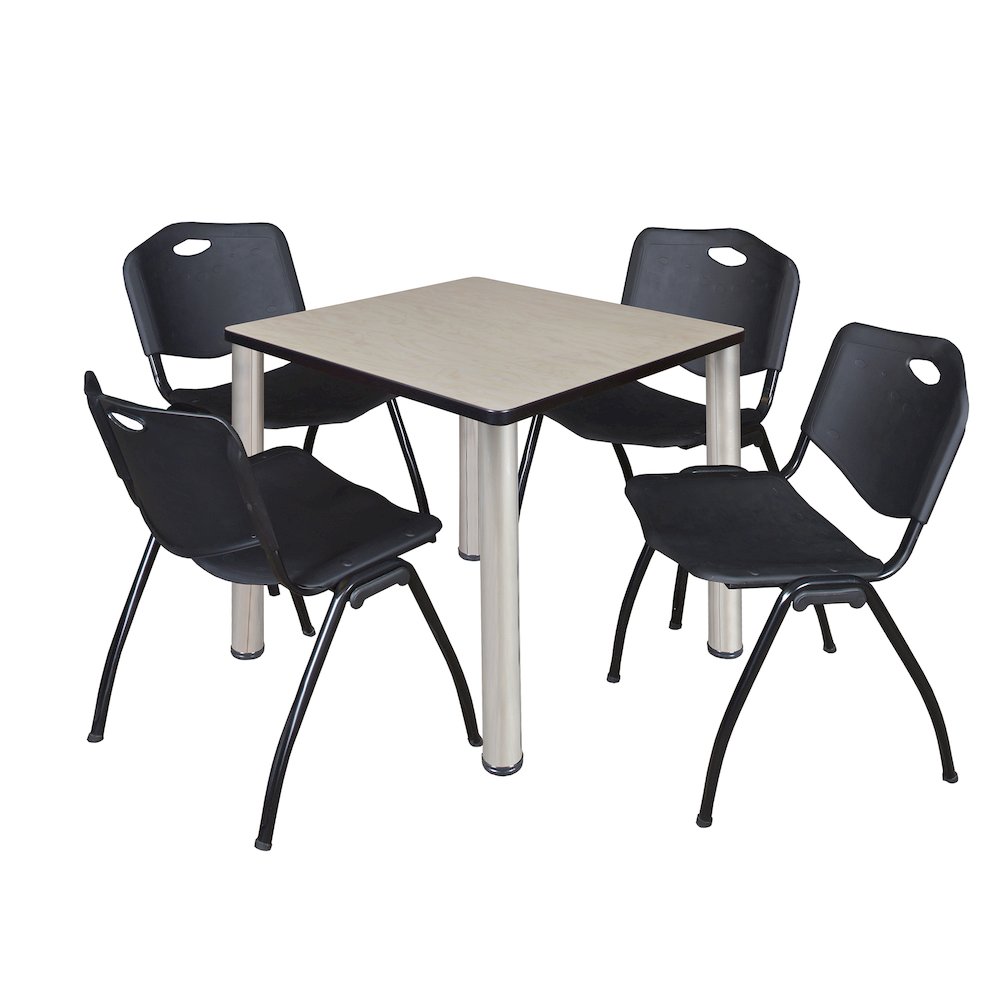 30 in Square Breakroom Table- Maple Top, Chrome Legs, 4 M Stack Chairs- Black. Picture 1