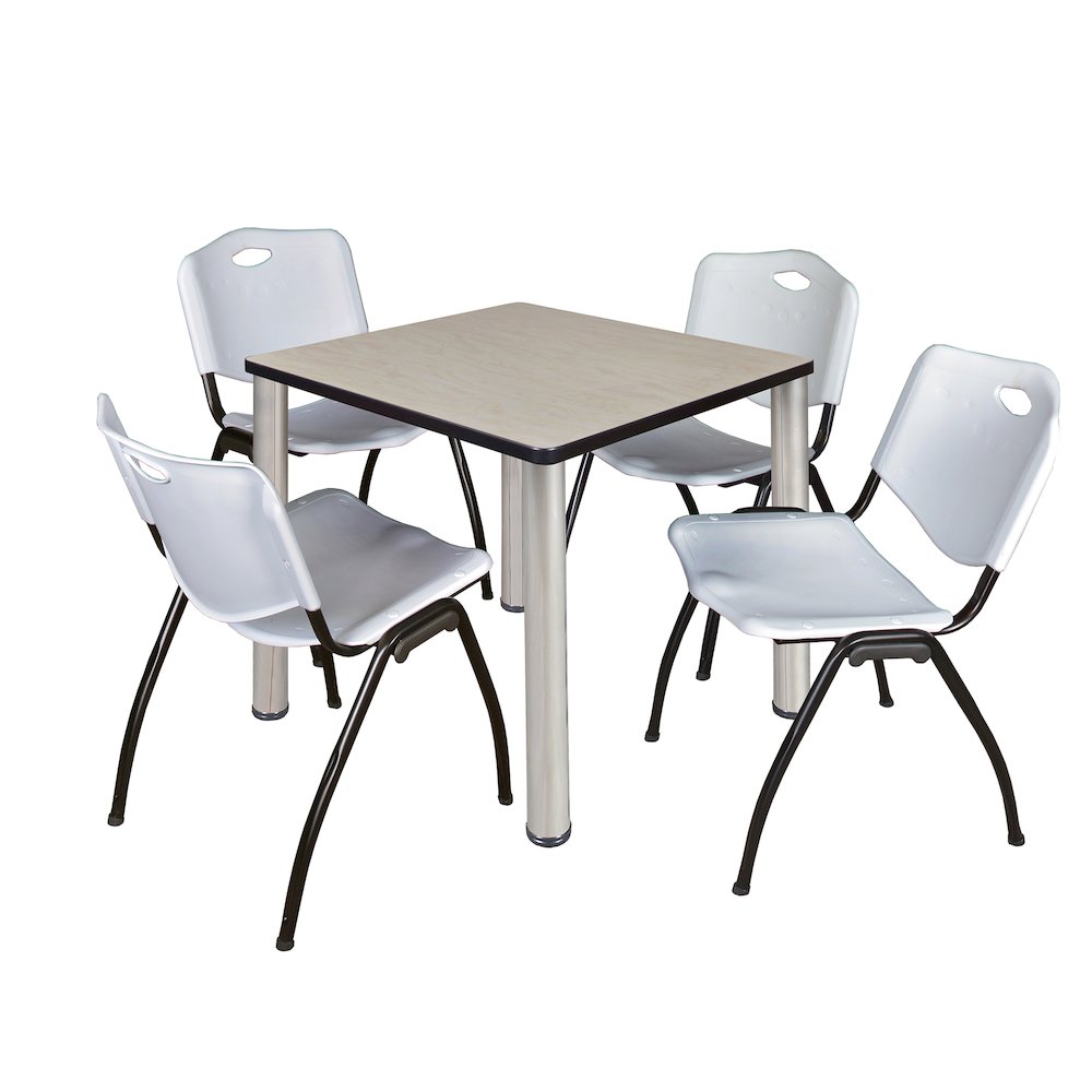 30 in Square Breakroom Table- Maple Top, Chrome Legs, 4 M Stack Chairs- Grey. Picture 1