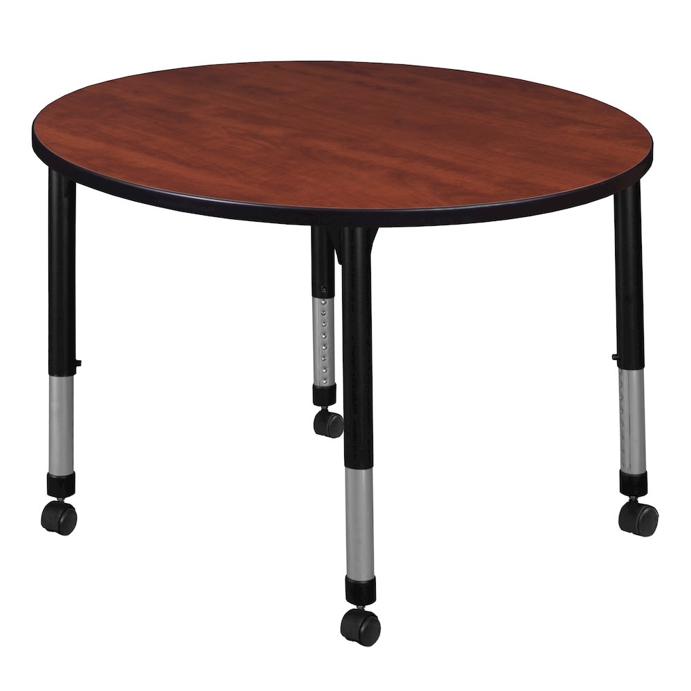 30 in. Round Height Adjustable Mobile Classroom Activity Table- Cherry. Picture 1