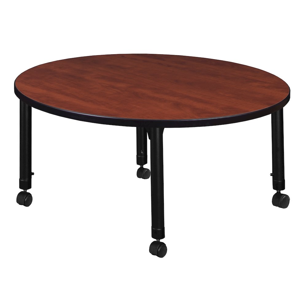 30 in. Round Height Adjustable Mobile Classroom Activity Table- Cherry. Picture 2