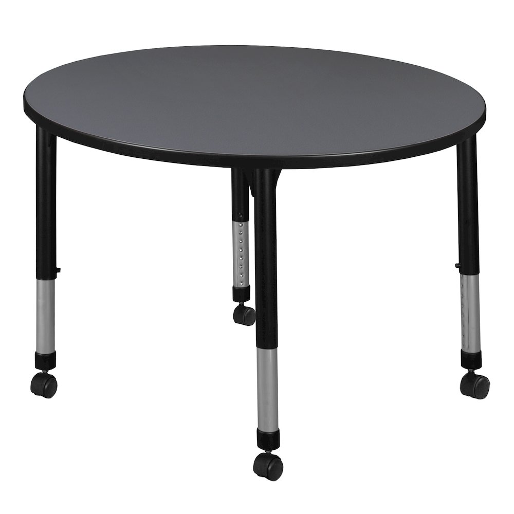30 in. Round Height Adjustable Mobile Classroom Activity Table- Grey. Picture 1