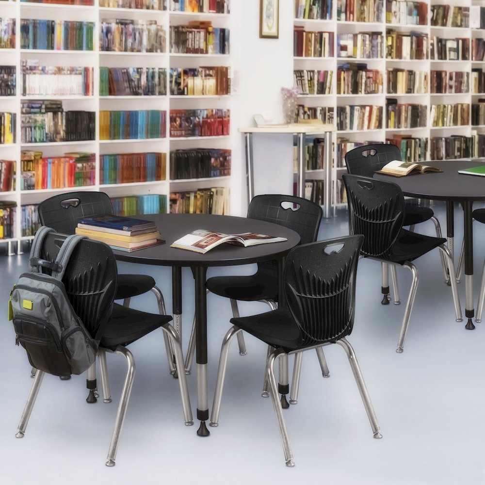 30 in. Round Height Adjustable Mobile Classroom Activity Table- Grey. Picture 4