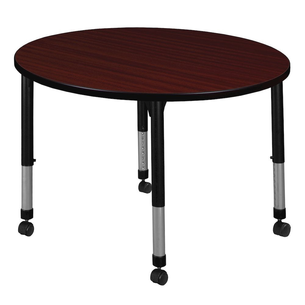 30 in. Round Height Adjustable Mobile Classroom Activity Table- Mahogany. Picture 1