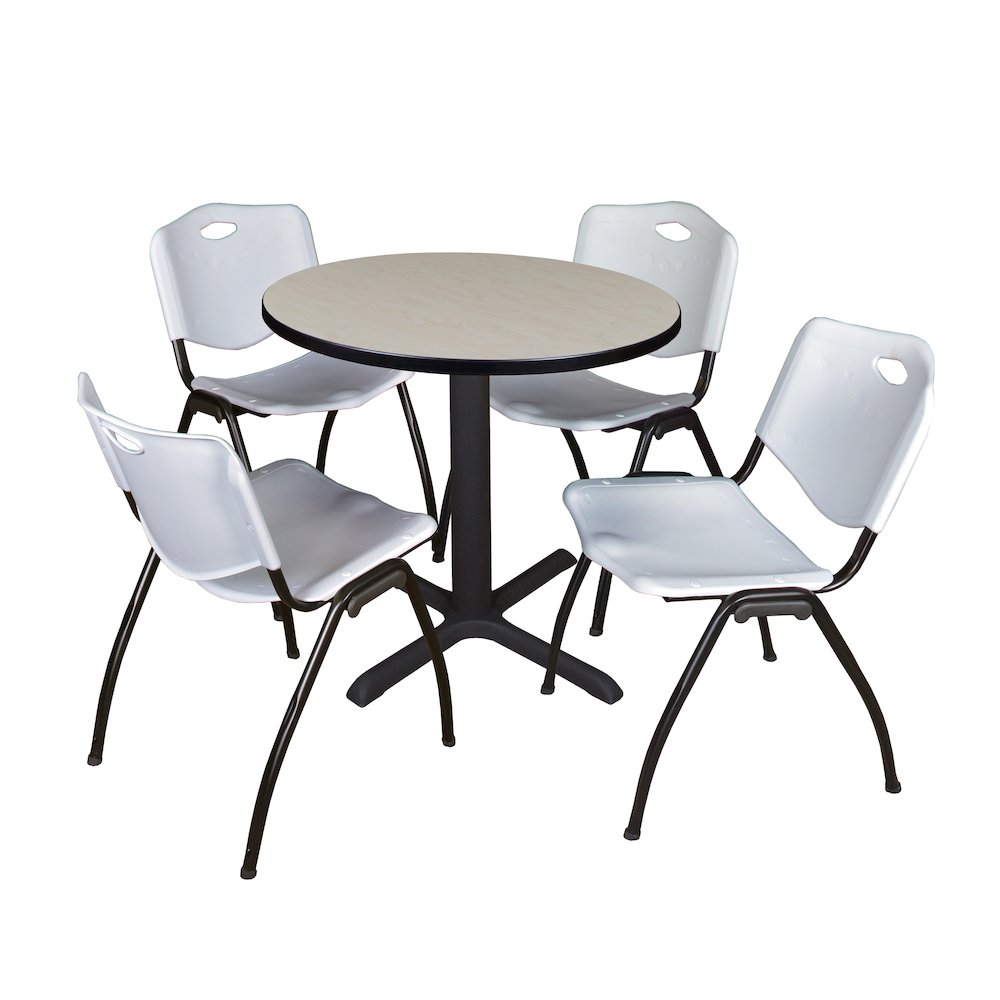 Small 30 in. Round X-Base Breakroom Table- Maple & 4 M Stack Chairs- Grey. Picture 1