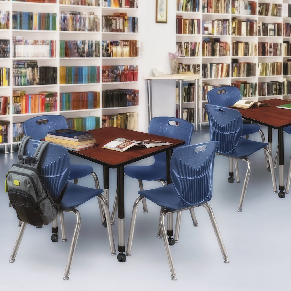 36 Square Mobile Classroom Table- Cherry & 4 Andy 18 Stack Chairs- Blue. Picture 7