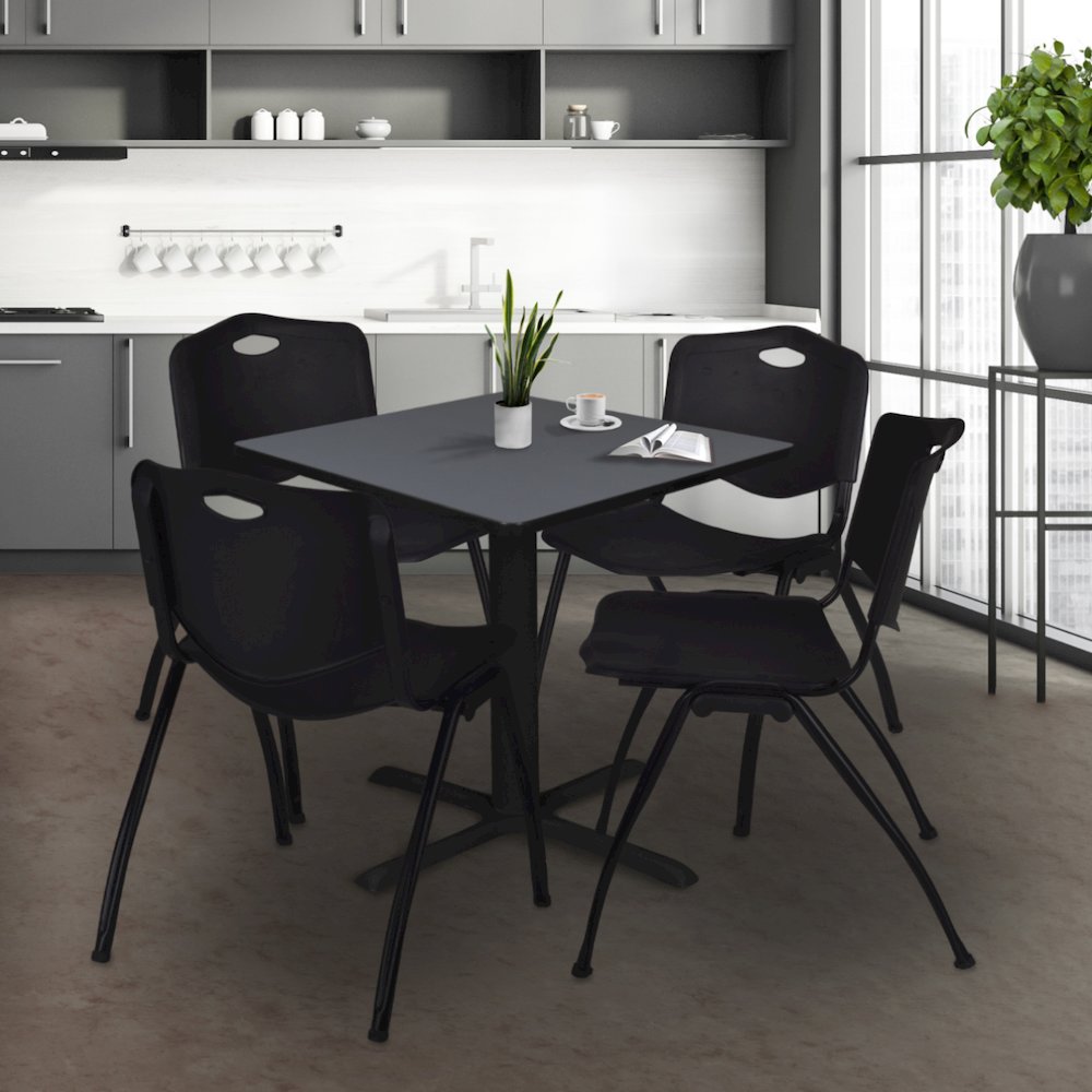 36 in. Square X-Base Breakroom Table- Grey & 4 M Stack Chairs- Black. Picture 9