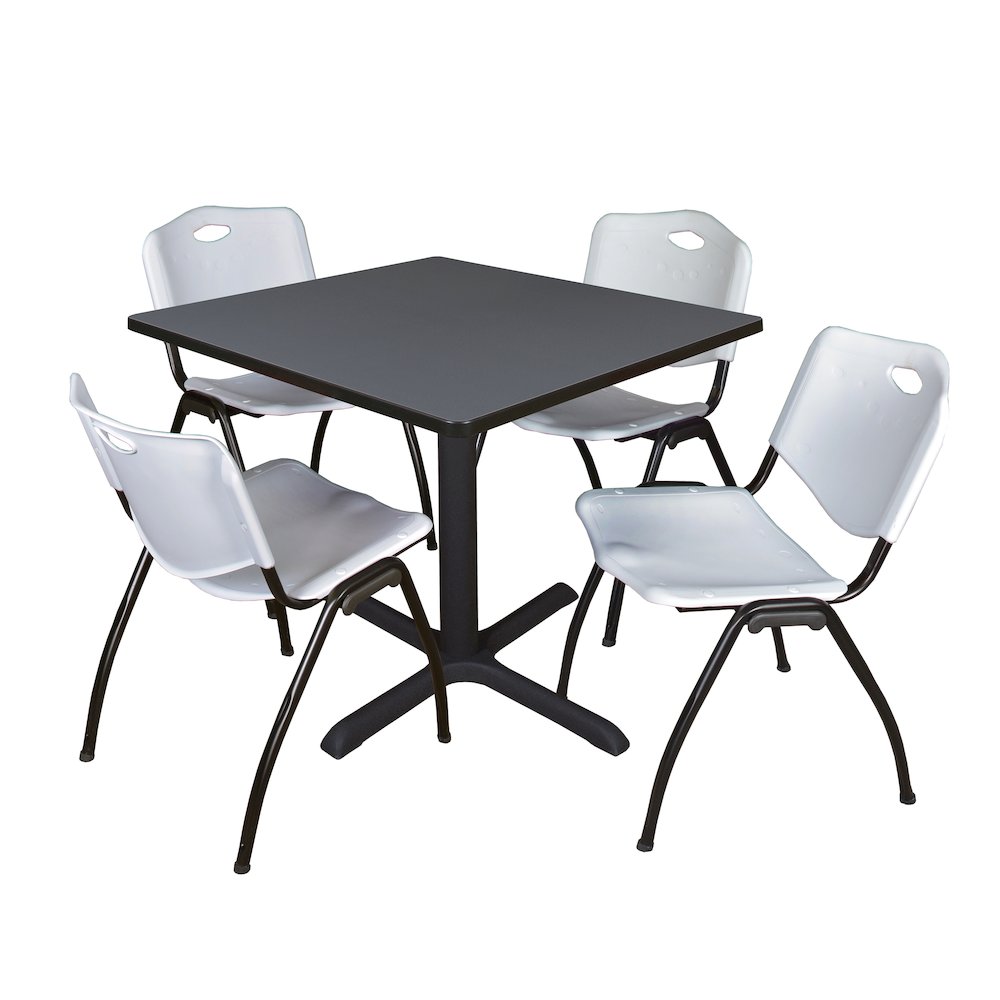36 in. Square X-Base Breakroom Table- Grey & 4 M Stack Chairs- Grey. Picture 1