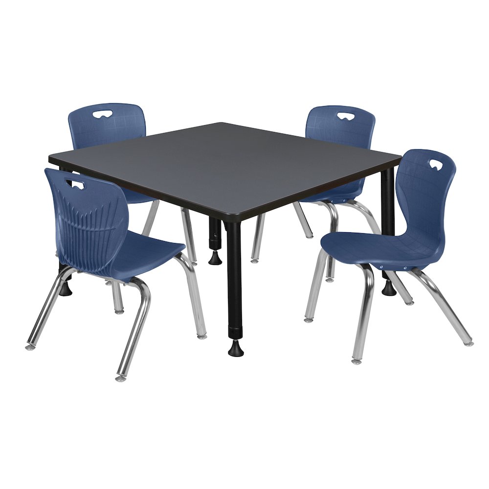 36 Square Adjustable Classroom Table- Grey & 4 Andy 12 Stack Chairs- Blue. Picture 1