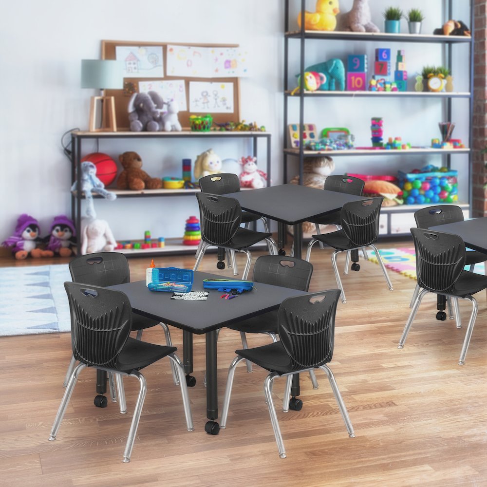 36 Square Mobile Classroom Table- Grey & 4 Andy 12 Stack Chairs- Black. Picture 7