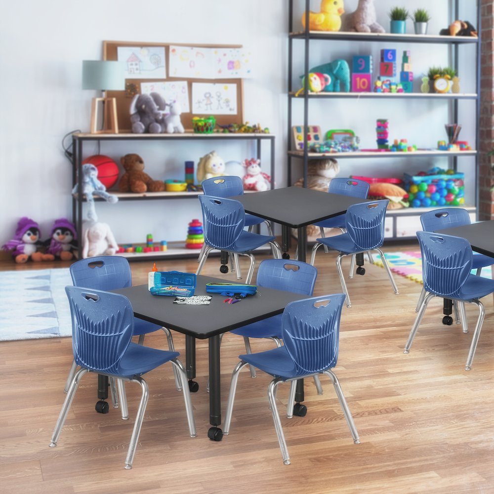 36 in. Square Height Adjustable Mobile Classroom Activity Table- Grey. Picture 5