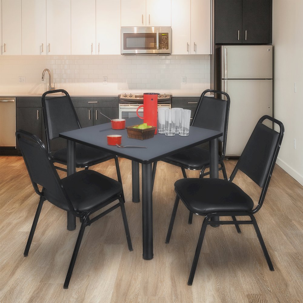 36 in Square Breakroom Table- Grey Top, Black Legs, 4 Restaurant Stack Chairs. Picture 7