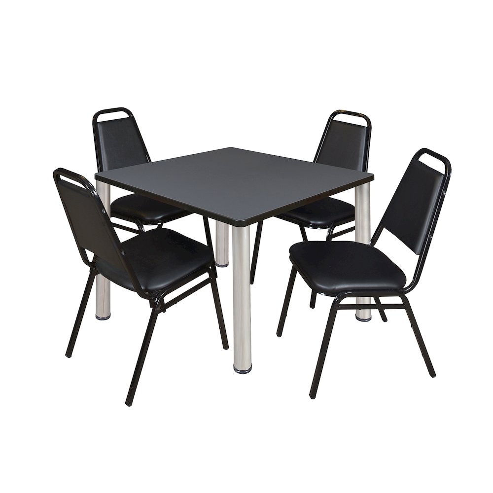 36 in Square Breakroom Table- Grey Top, Chrome Legs, 4 Restaurant Stack Chairs. Picture 1
