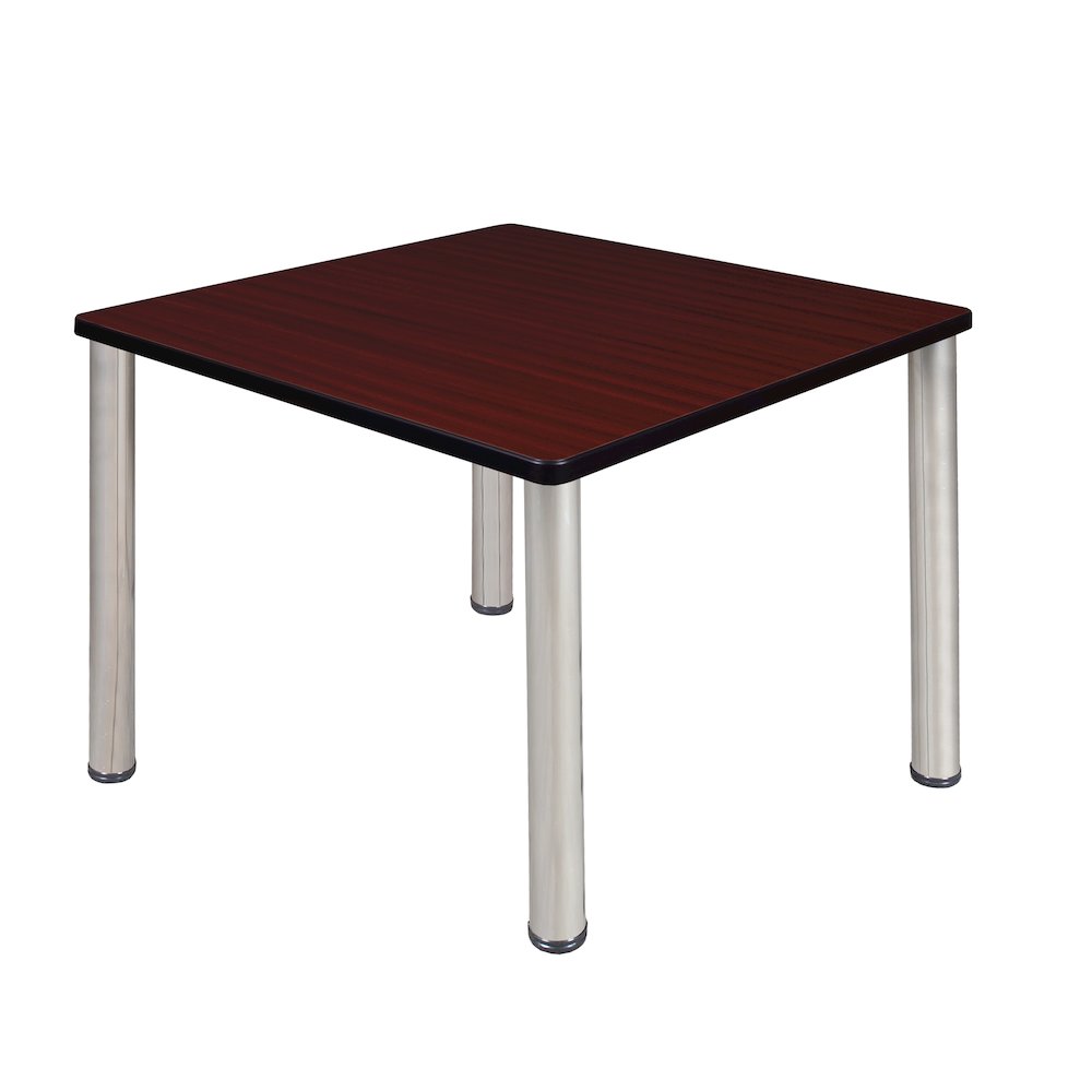 36 in. Medium Square Breakroom Table- Mahogany Top, Chrome Legs. Picture 1