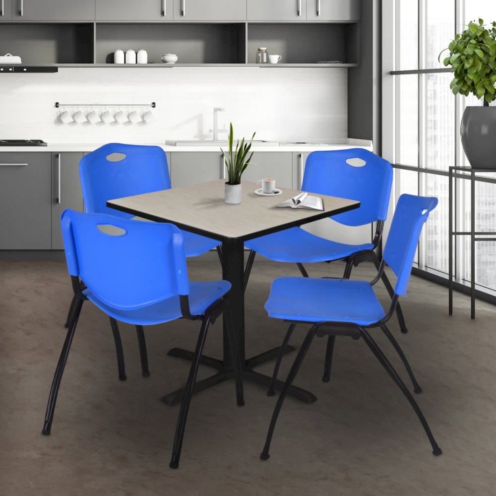 36 in. Square X-Base Breakroom Table- Maple & 4 M Stack Chairs- Blue. Picture 9