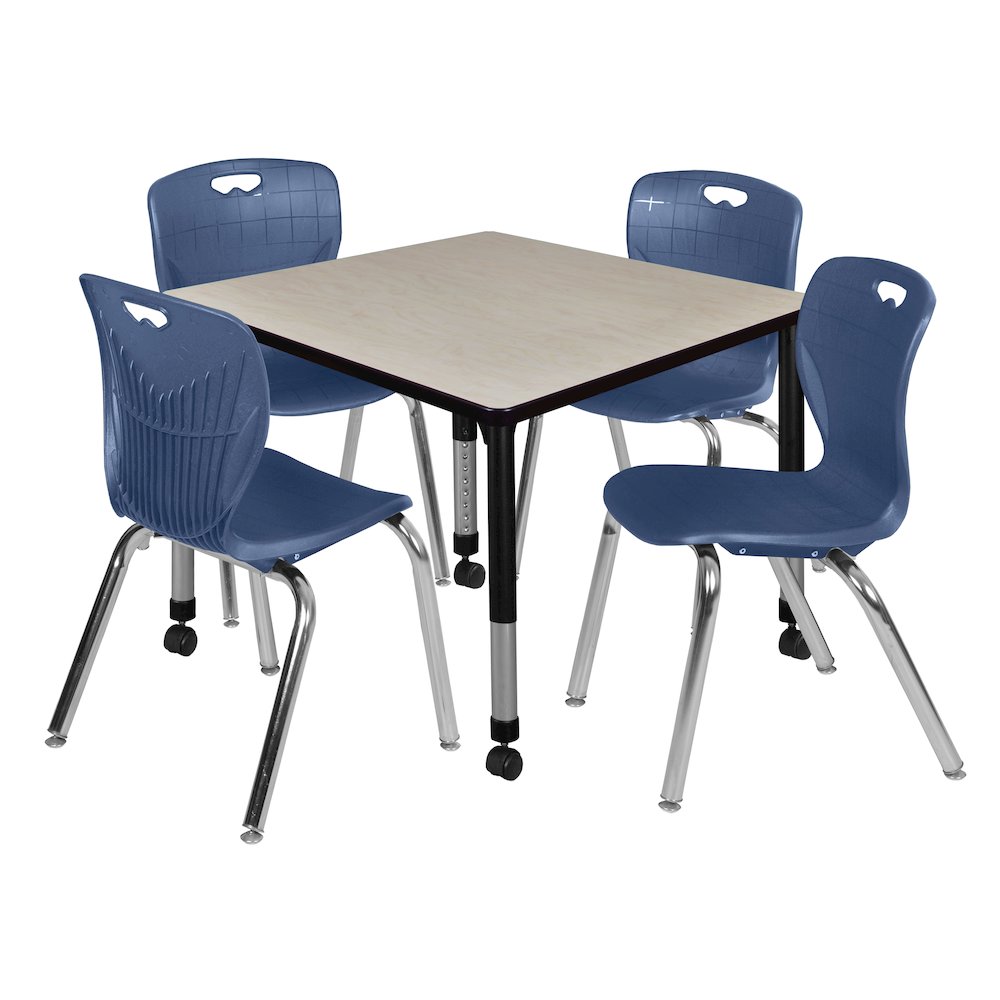 36 Square Mobile Classroom Table- Maple & 4 4 Andy 18 Stack Chairs- Blue. Picture 1