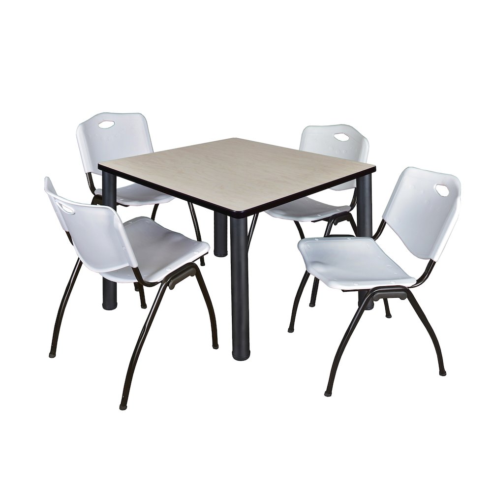 36 in Square Breakroom Table- Maple Top, Black Legs, 4 M Stack Chairs- Grey. Picture 1