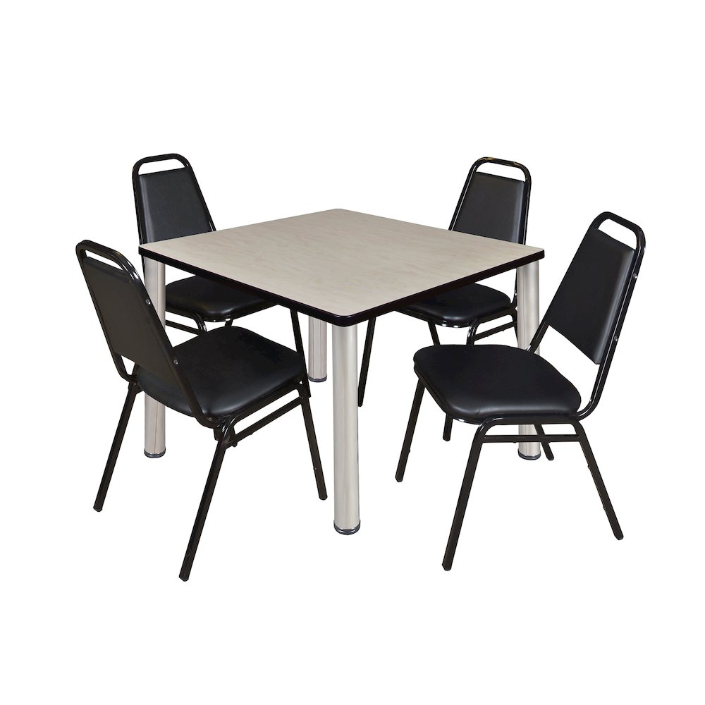 36 in Square Breakroom Table- Maple Top, Chrome Legs, 4 Restaurant Stack Chairs. Picture 1