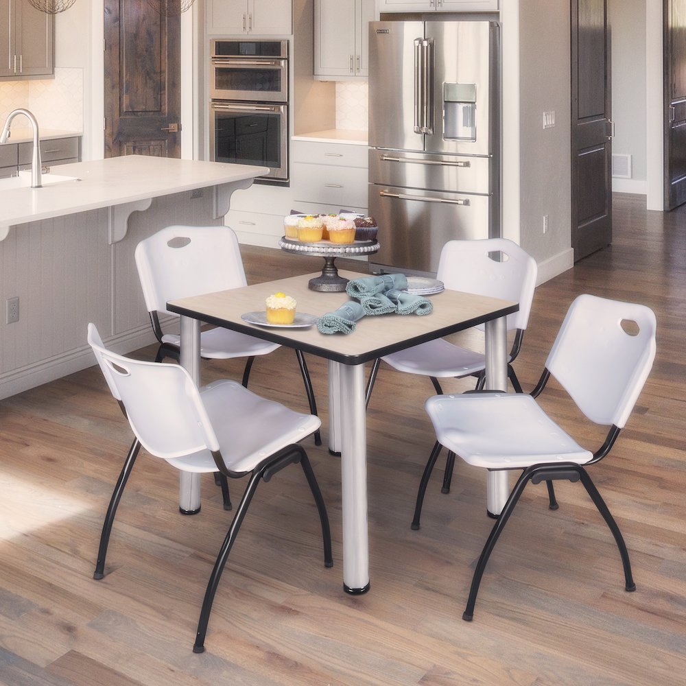 36 in Square Breakroom Table- Maple Top, Chrome Legs, 4 M Stack Chairs- Grey. Picture 7