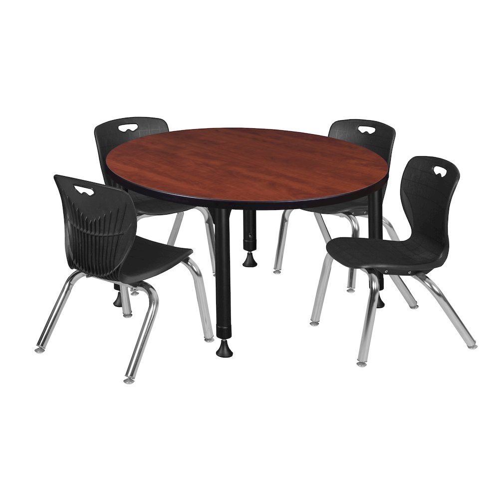 36 Round Adjustable Classroom Table- Cherry & 4 Andy 12 Stack Chairs- Black. Picture 1