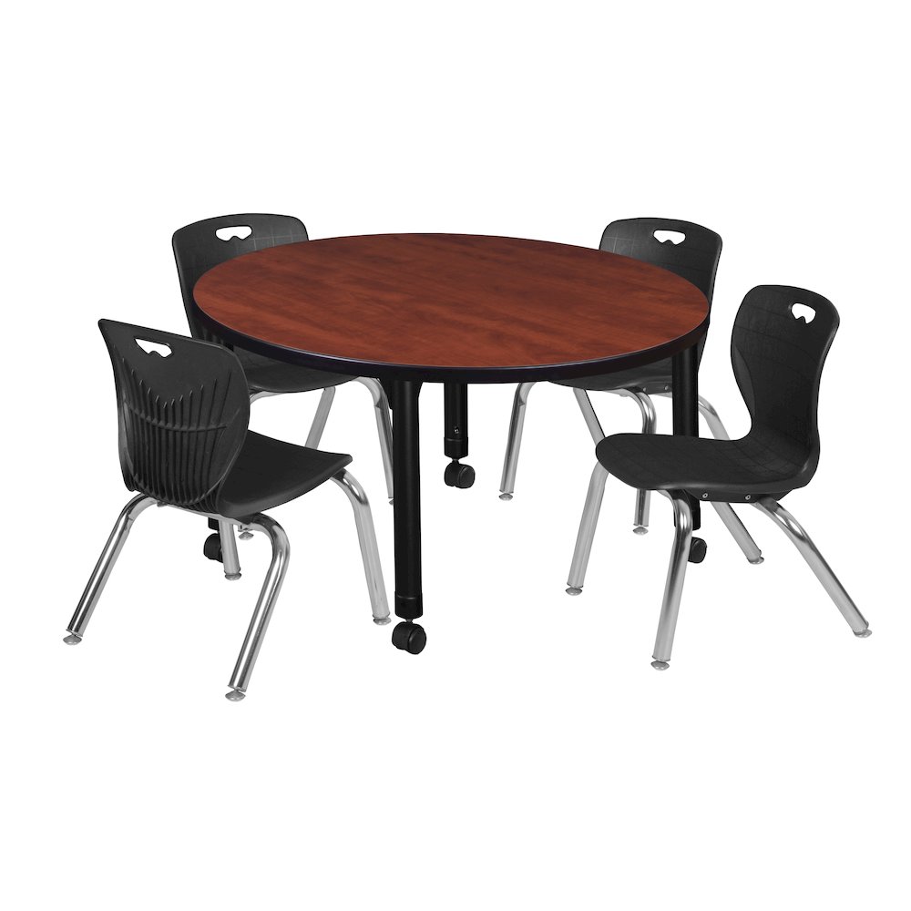 36 Round Adjustable Classroom Table- Cherry & 4 Andy 12 Stack Chairs- Black. Picture 1