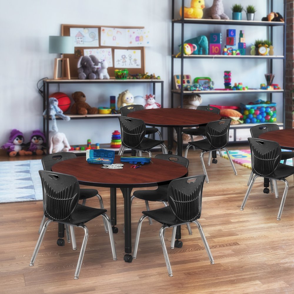 36 Round Adjustable Classroom Table- Cherry & 4 Andy 12 Stack Chairs- Black. Picture 6