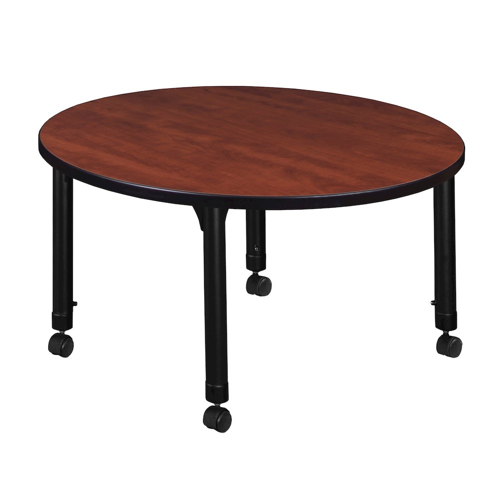 36 in. Round Height Adjustable Mobile Classroom Activity Table- Cherry. Picture 2