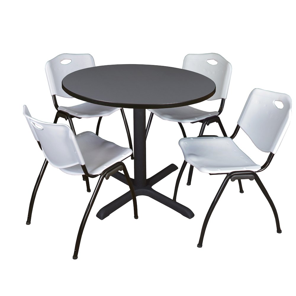 36 in. Round X-Base Breakroom Table- Grey & 4 M Stack Chairs- Grey. Picture 1