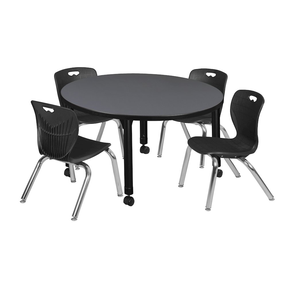 36 Round Adjustable Classroom Table- Grey & 4 Andy 12 Stack Chairs- Black. Picture 1