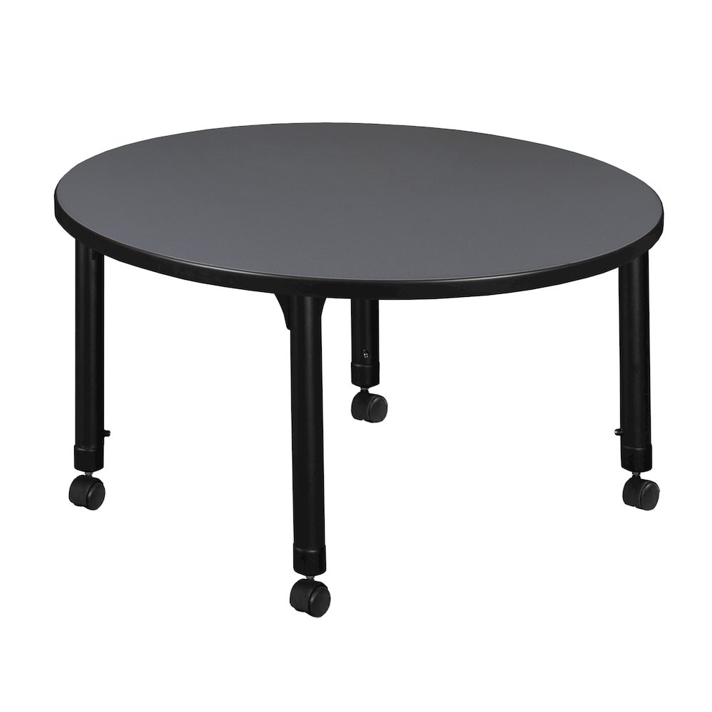 36 in. Round Height Adjustable Mobile Classroom Activity Table- Grey. Picture 2