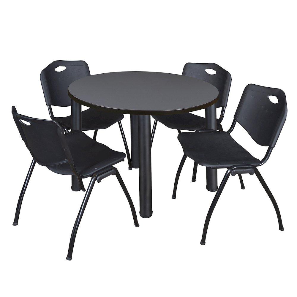 36 in Round Breakroom Table- Grey Top, Black Legs, 4 M Stack Chairs- Black. Picture 1