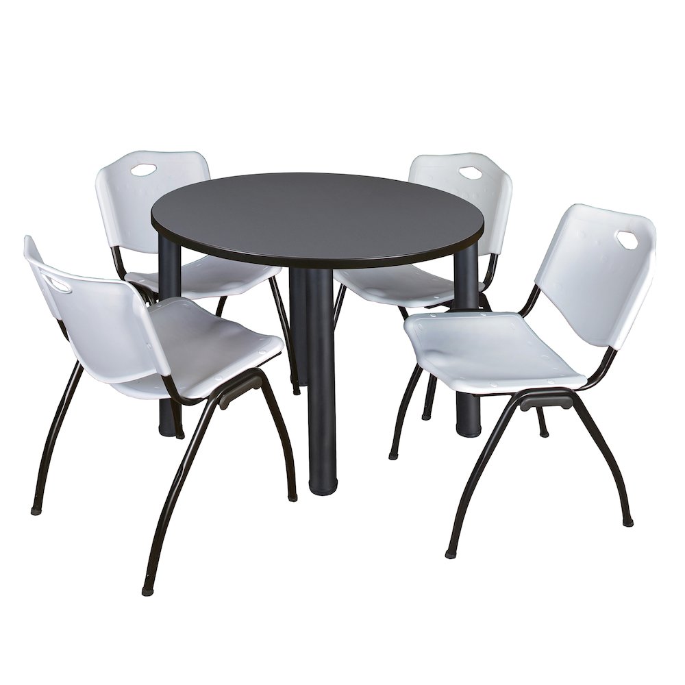36 in Round Breakroom Table- Grey Top, Black Legs, 4 M Stack Chairs- Grey. Picture 1
