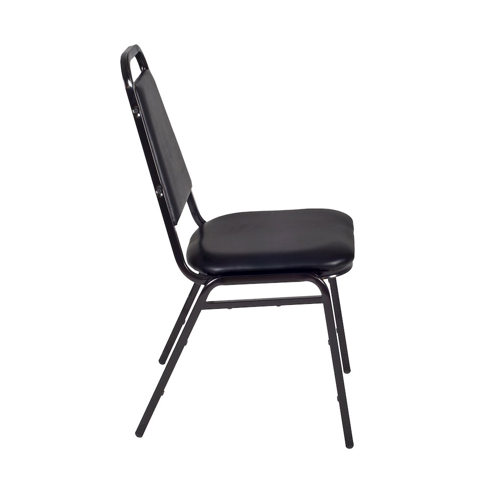36 in. Round X-Base Breakroom Table- Mahogany & 4 Restaurant Stack Chairs- Black. Picture 5