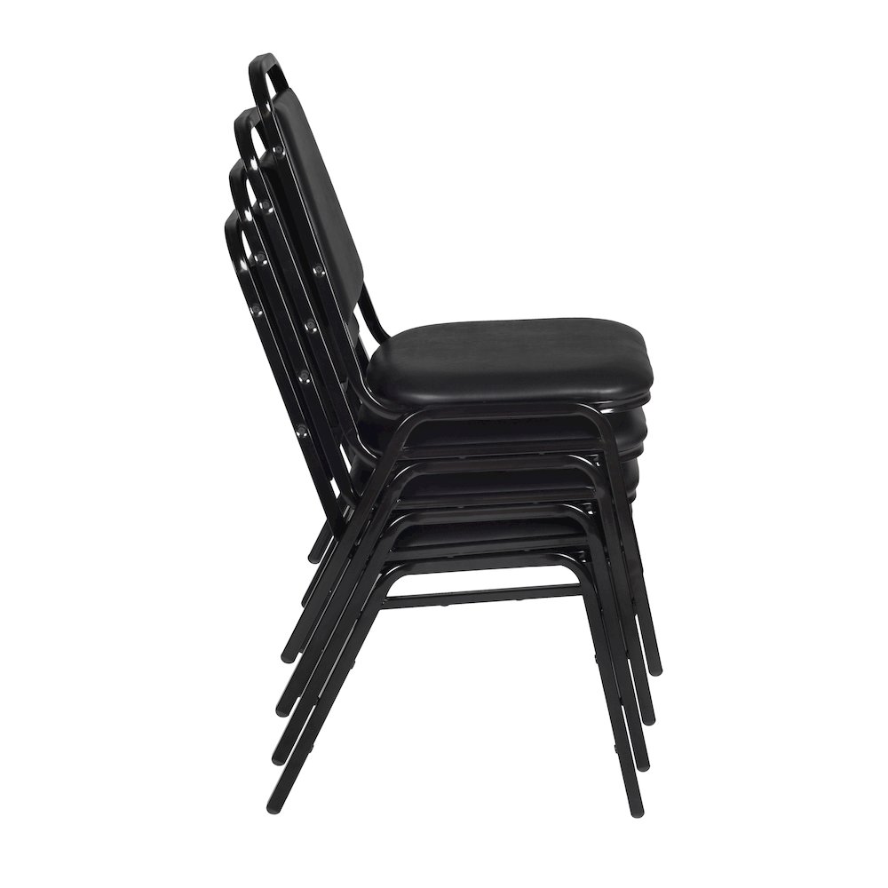 36 in. Round X-Base Breakroom Table- Mahogany & 4 Restaurant Stack Chairs- Black. Picture 7