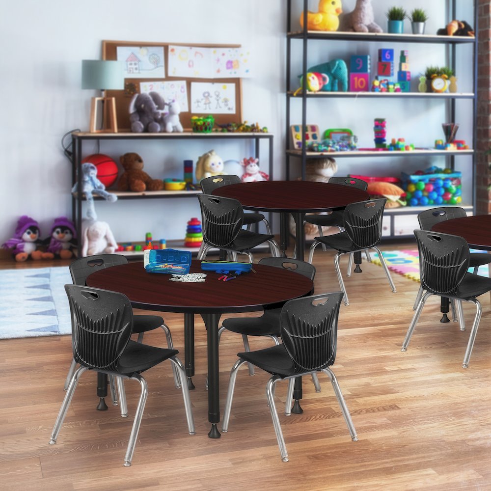 36 Round Adjustable Classroom Table- Mahogany & 4 Andy 12 Stack Chairs- Black. Picture 6