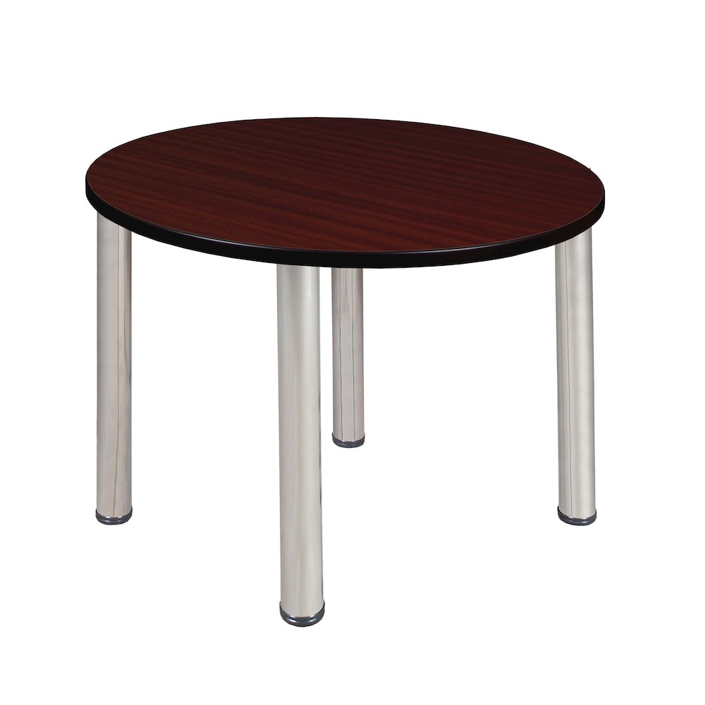 36 in. Medium Round Breakroom Table- Mahogany Top, Chrome Legs. Picture 1