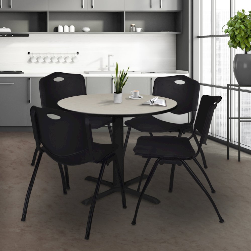 36 in. Round X-Base Breakroom Table- Maple & 4 M Stack Chairs- Black. Picture 8