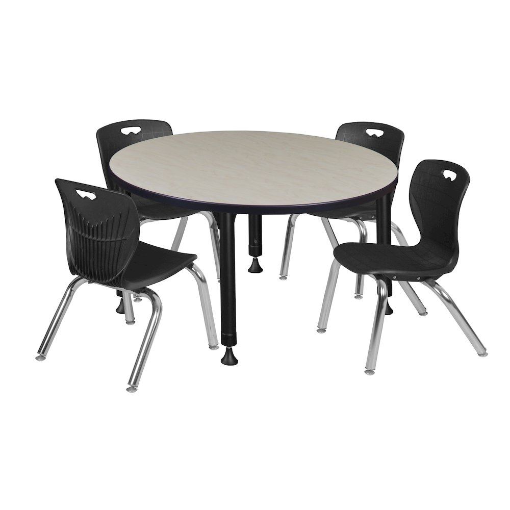 36 Round Adjustable Classroom Table- Maple & 4 Andy 12 Stack Chairs- Black. Picture 1