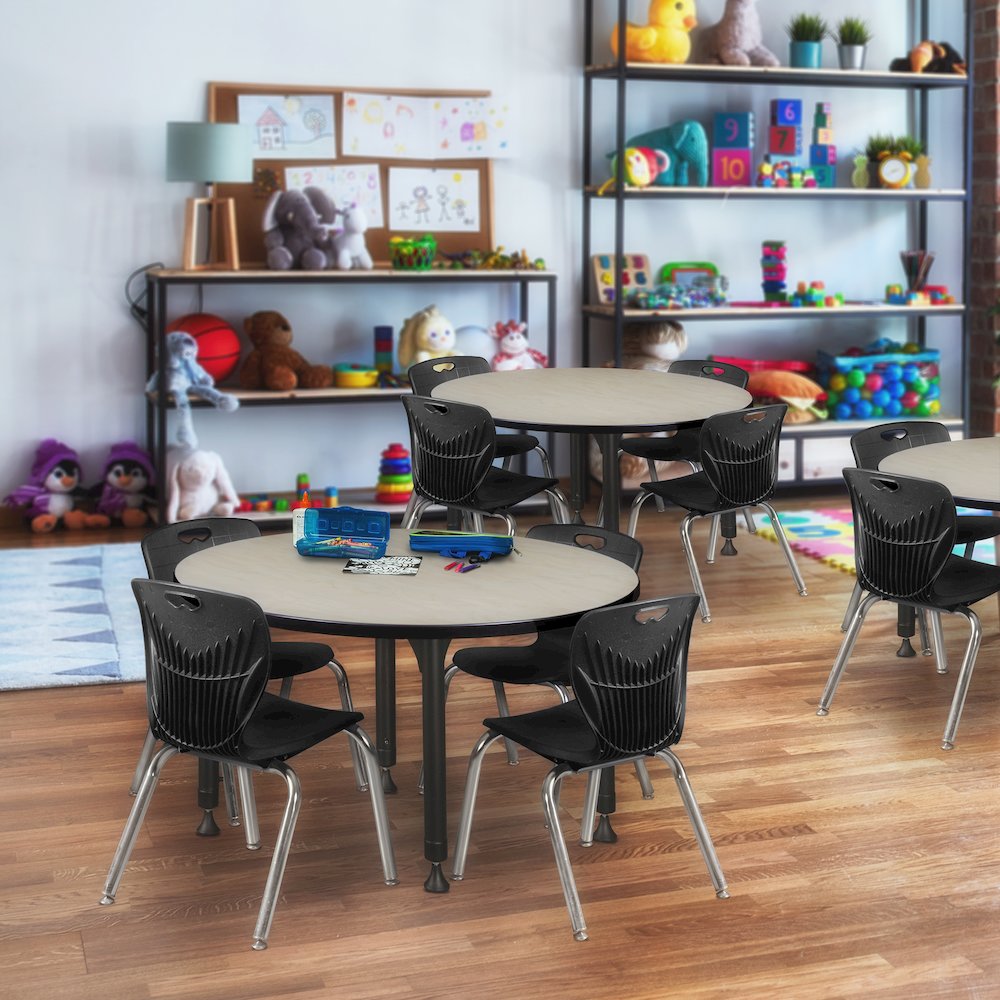 36 Round Adjustable Classroom Table- Maple & 4 Andy 12 Stack Chairs- Black. Picture 6